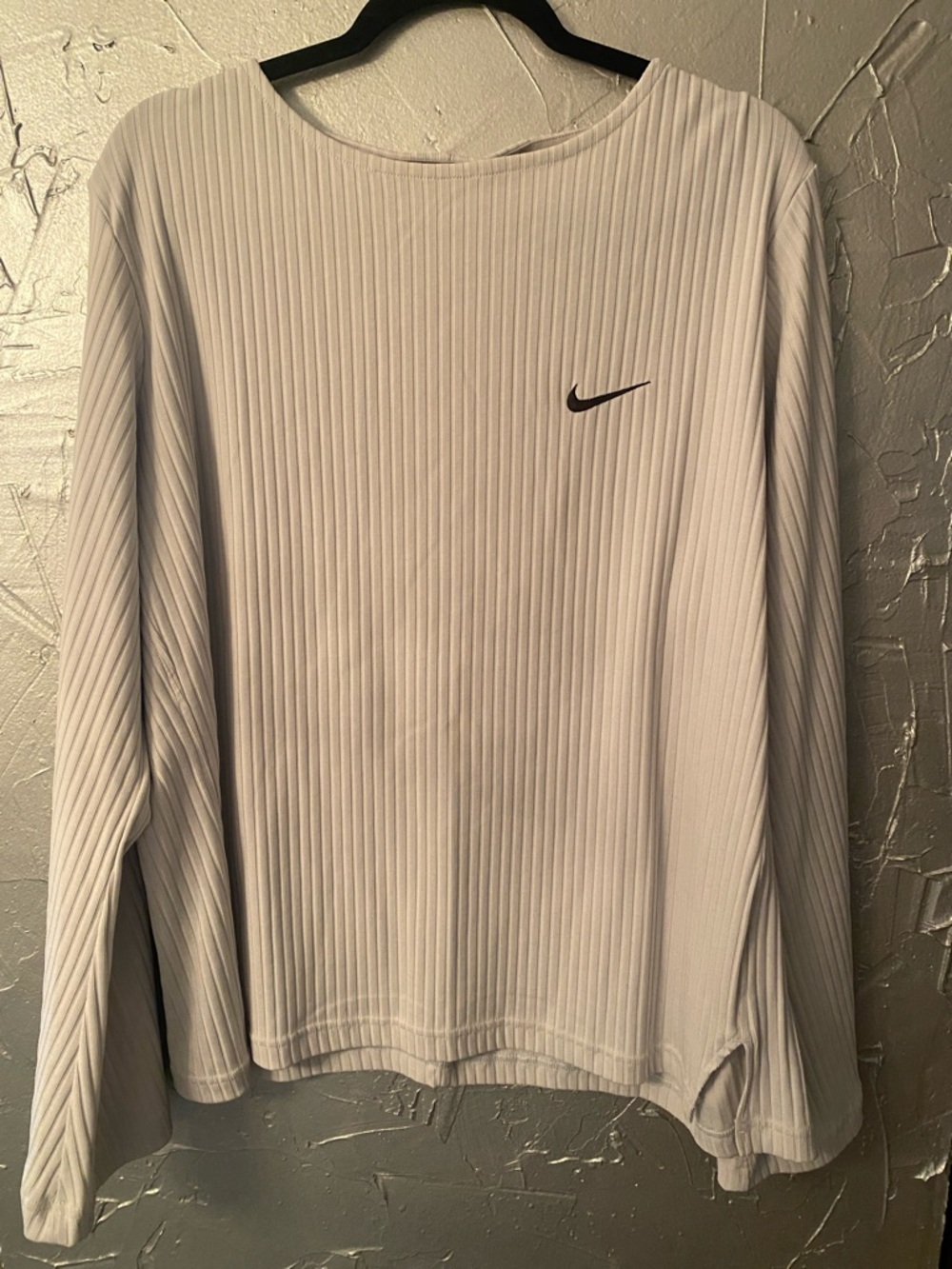 Nike Long Bell Sleeve Ribbed Top - Light Taupe with Black Swoosh
